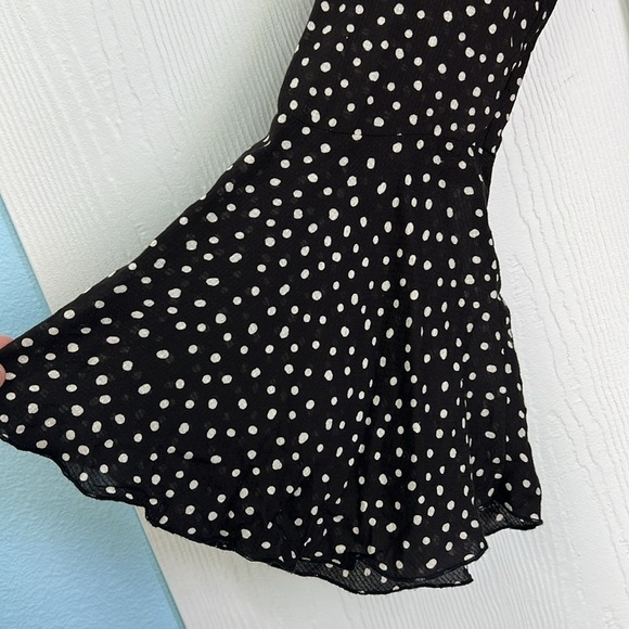 Free People - Making Waves Deep V Neck Bell Sleeve Polka Dot Lace Bodysuit Small - Picture 7 of 16